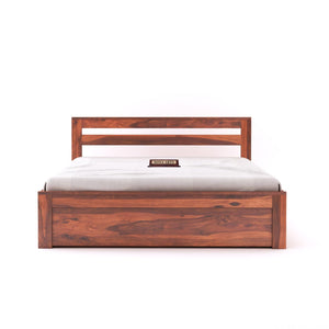 Eros Solid Sheesham Wood King Size Bed with Box Storage - Natural Finish