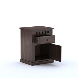 Kuber Solid Wood Bedside Table With Drawer Design - Walnut Finish