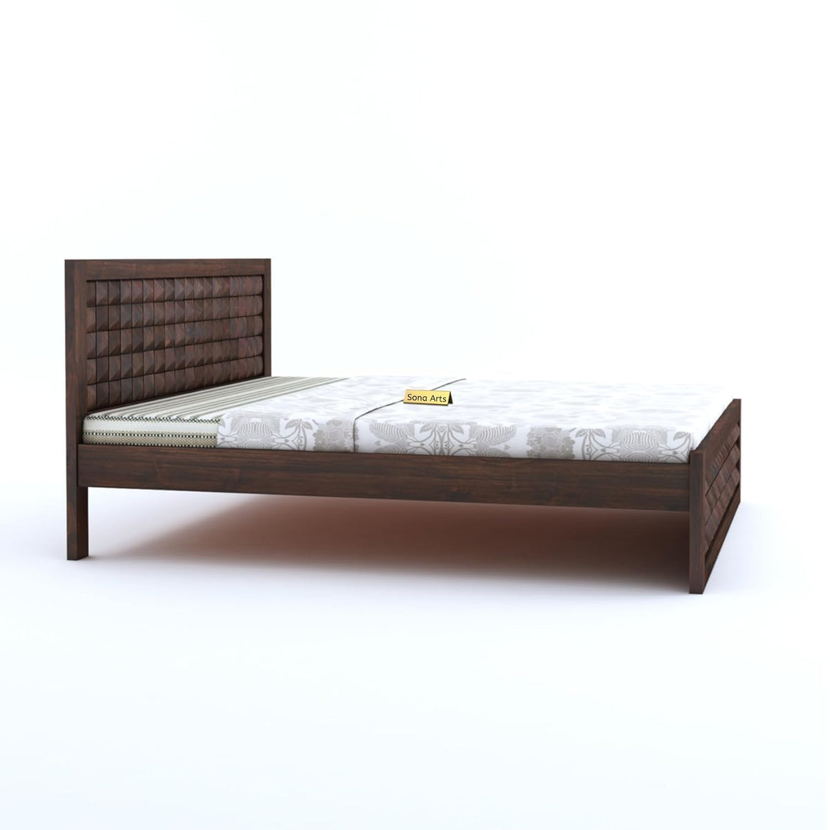 Diamond Solid Sheesham Wood Queen Size Bed without Storage & 2 Bedside Tables in walnut finish - wardrobe close-up