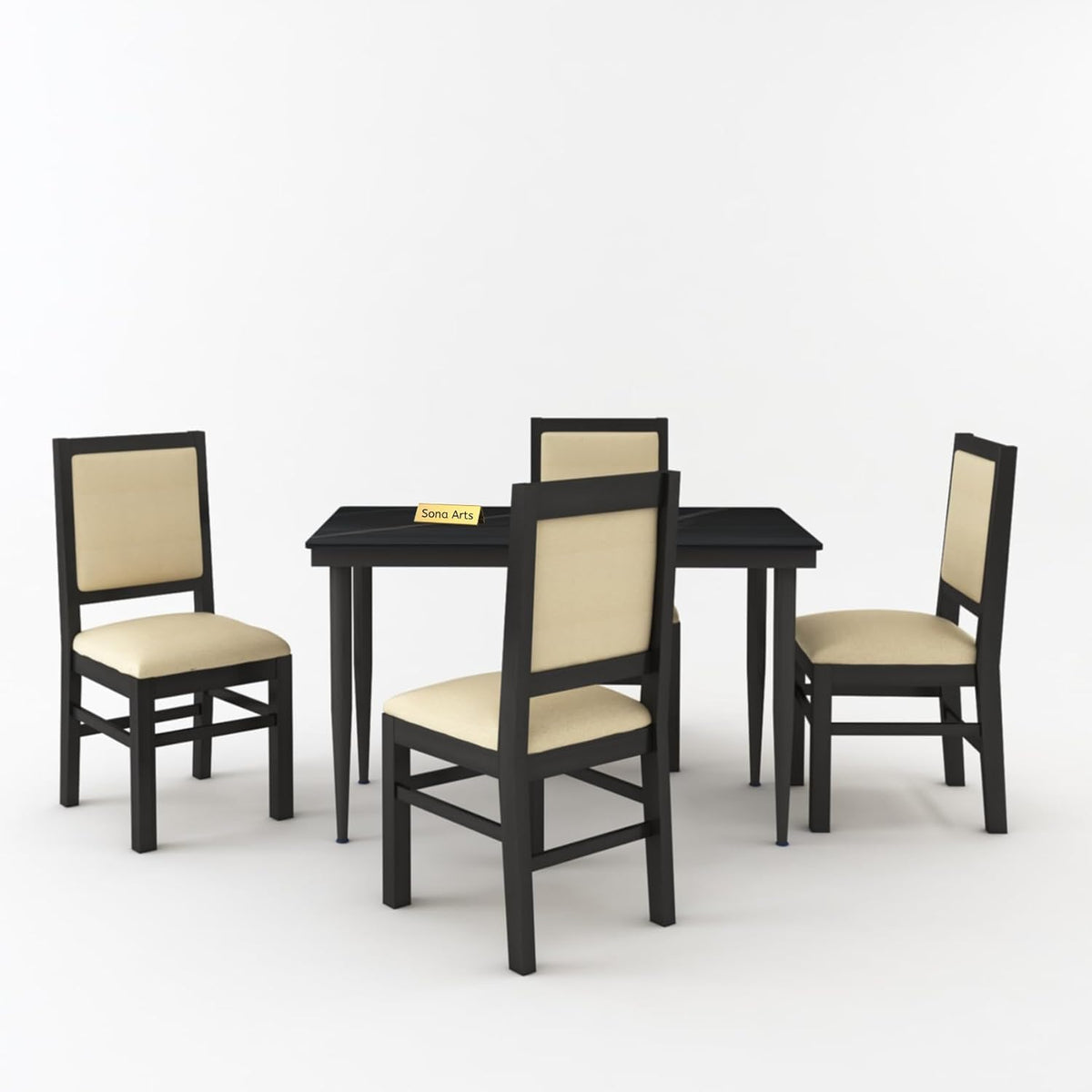 Marble Metal Black Solid Sheesham Wood 4 Seater Dining Table Set - dining chair detail
