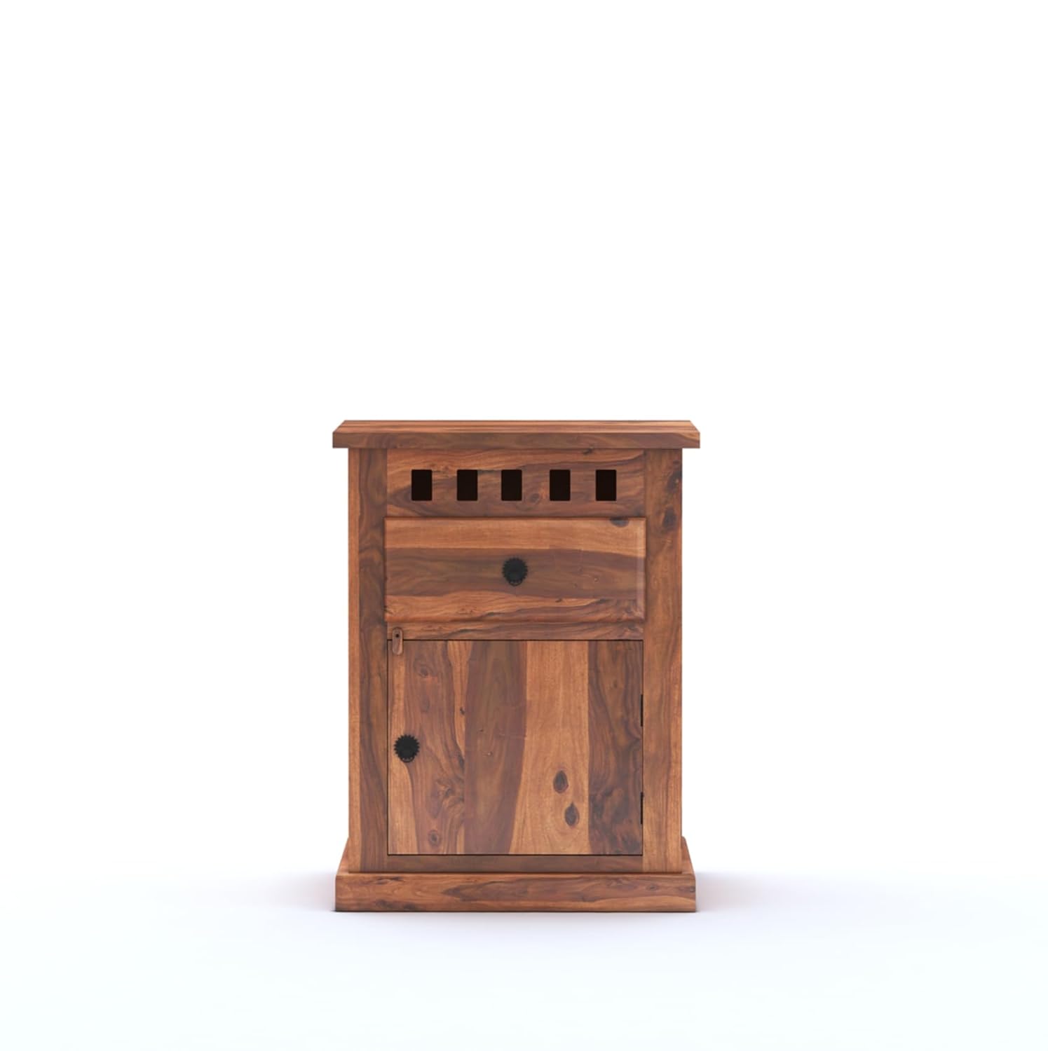 Kuber Wooden Bedside Table With Drawer Design - Natural Finish
