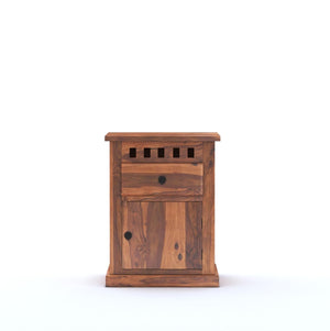 Kuber Wooden Bedside Table With Drawer Design - Natural Finish