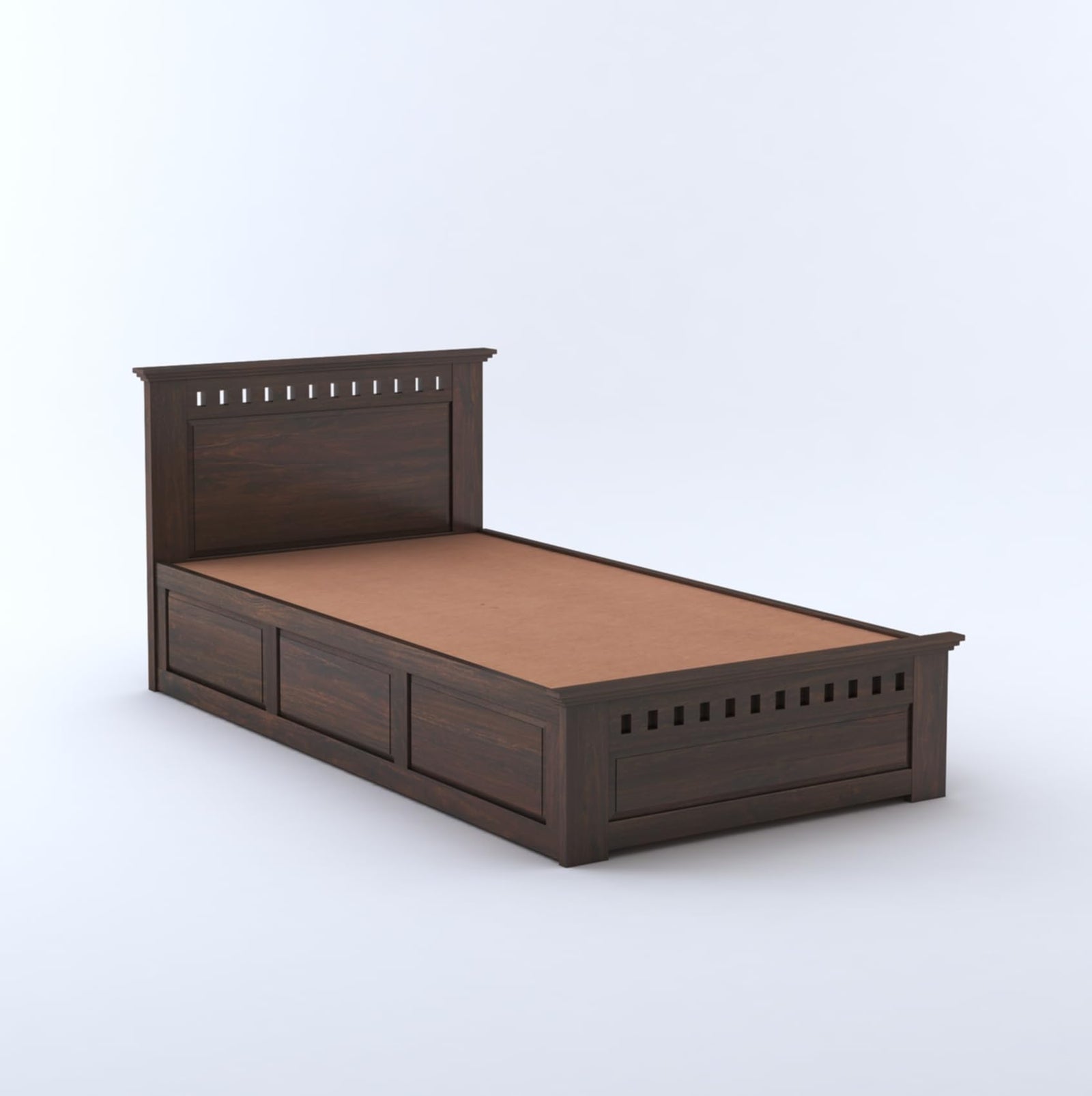 Kuber Sheesham Wood Single Bed With Box Storage Finish - Walnut
