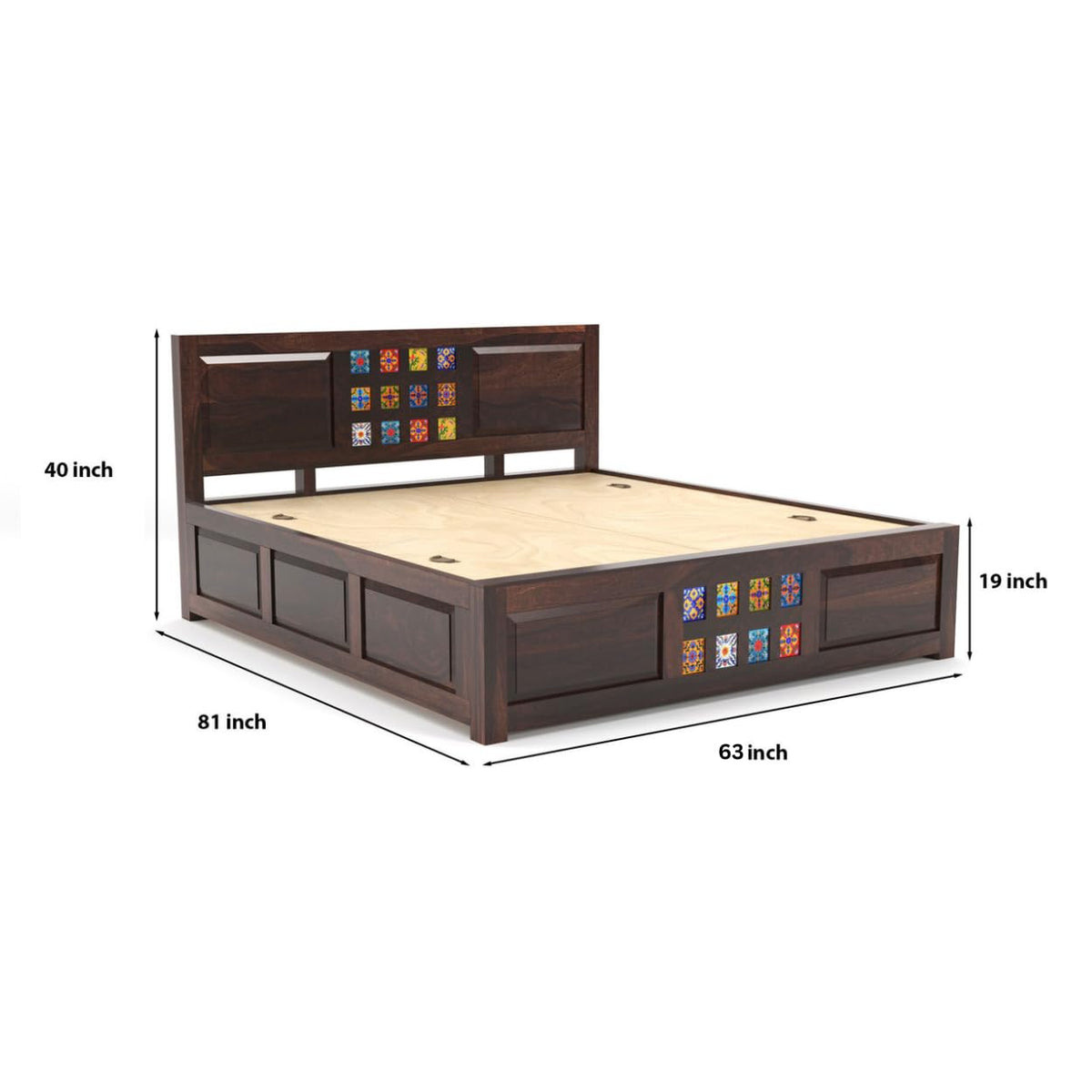 Taurus Solid Sheesham Wood Queen Size Bed with Box Storage - Walnut Finish
