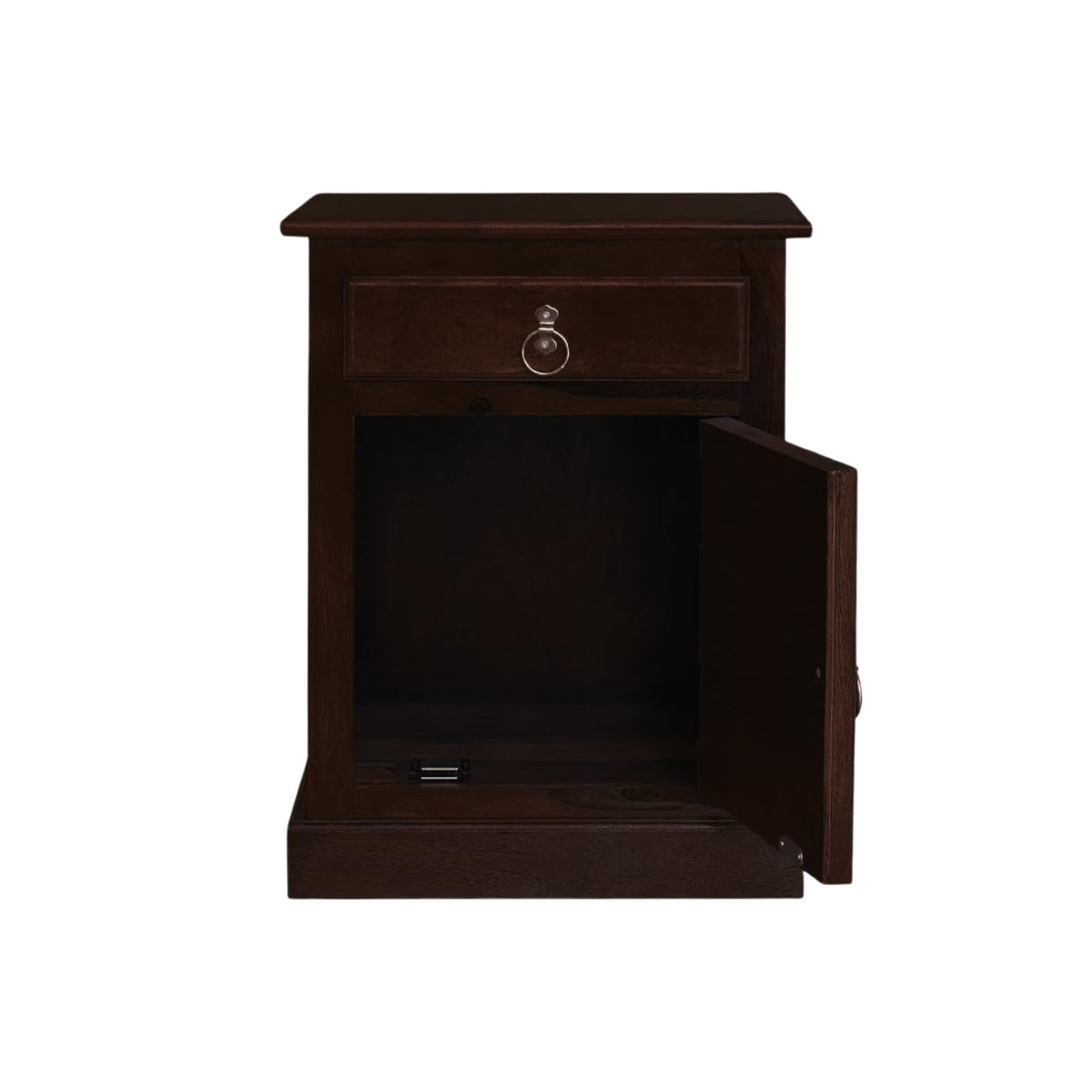 Niwar Solid Sheesham Wood Bedside Table in walnut finish - drawer detail