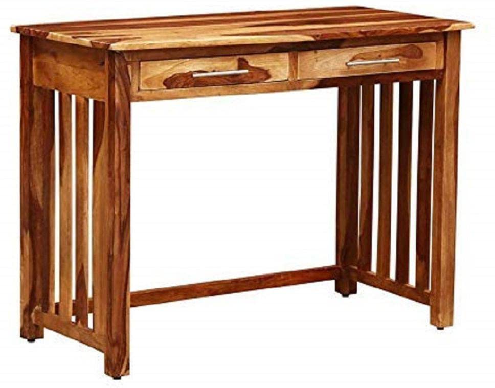 Normal 2-Drawer Solid Sheesham Wood Study Table in natural finish - corner angle view