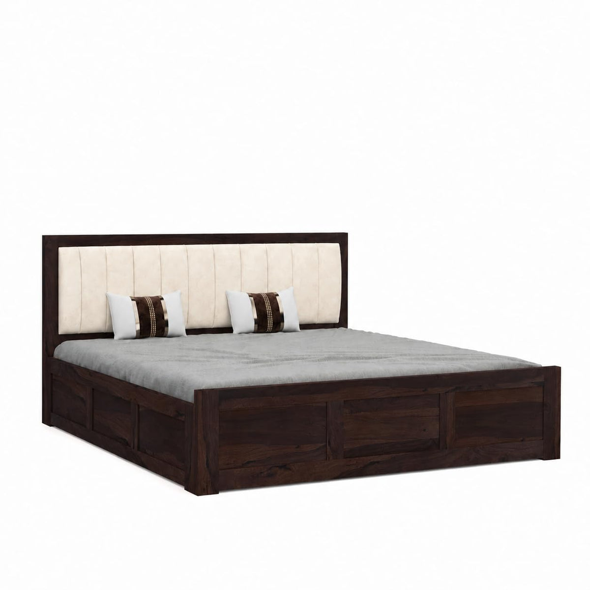 Veronica Solid Sheesham Wood Queen Size Bed with Box Storage in walnut finish - alternate view