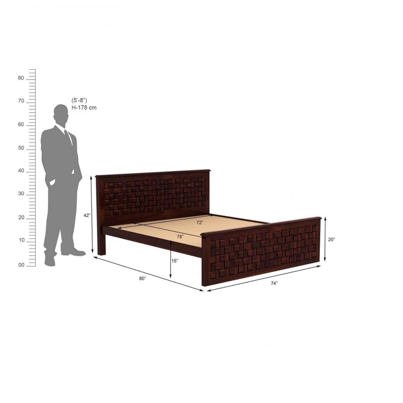 Niwar Solid Sheesham Wood Queen Size Bed with Box Storage & 2 Bedside Tables - Natural Finish