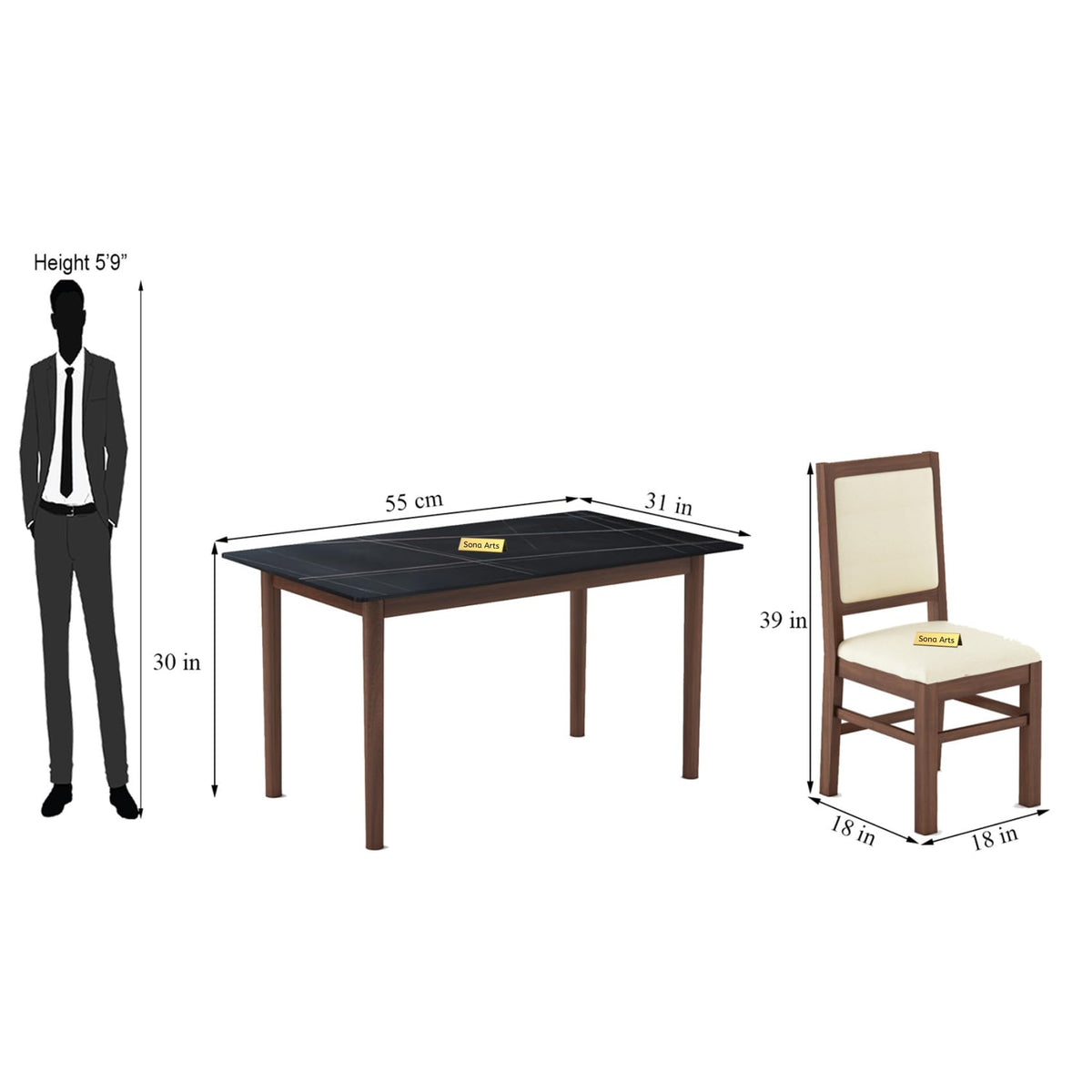 Marble Solid Black Solid Sheesham Wood 6 Seater Dining Table Set - table top close-up