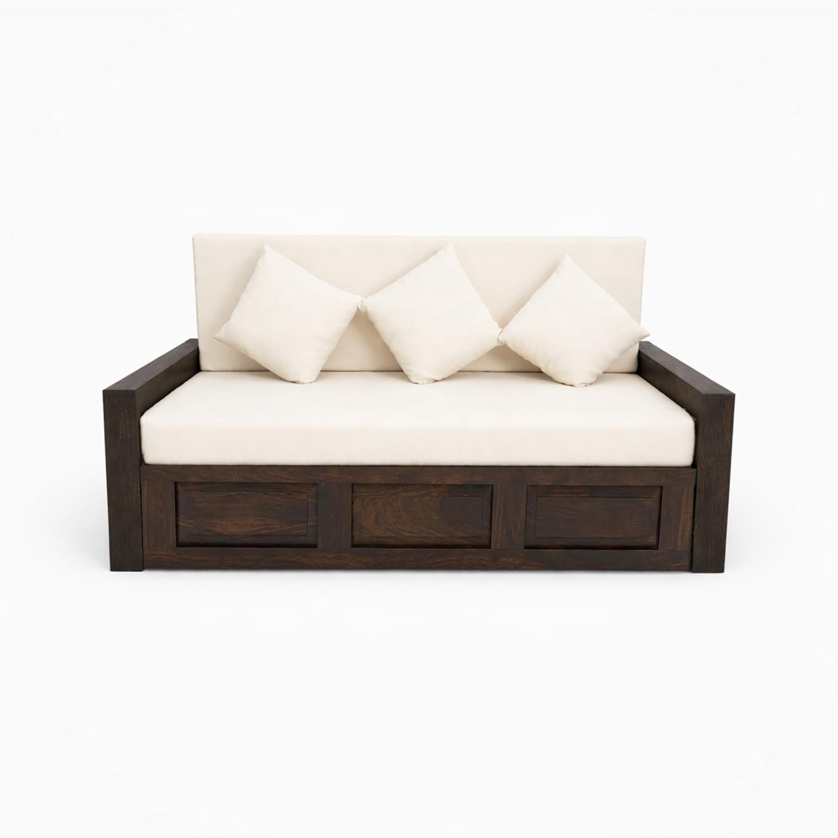 Regal Solid Sheesham Wood Sofa Cum Bed in walnut finish - alternate view