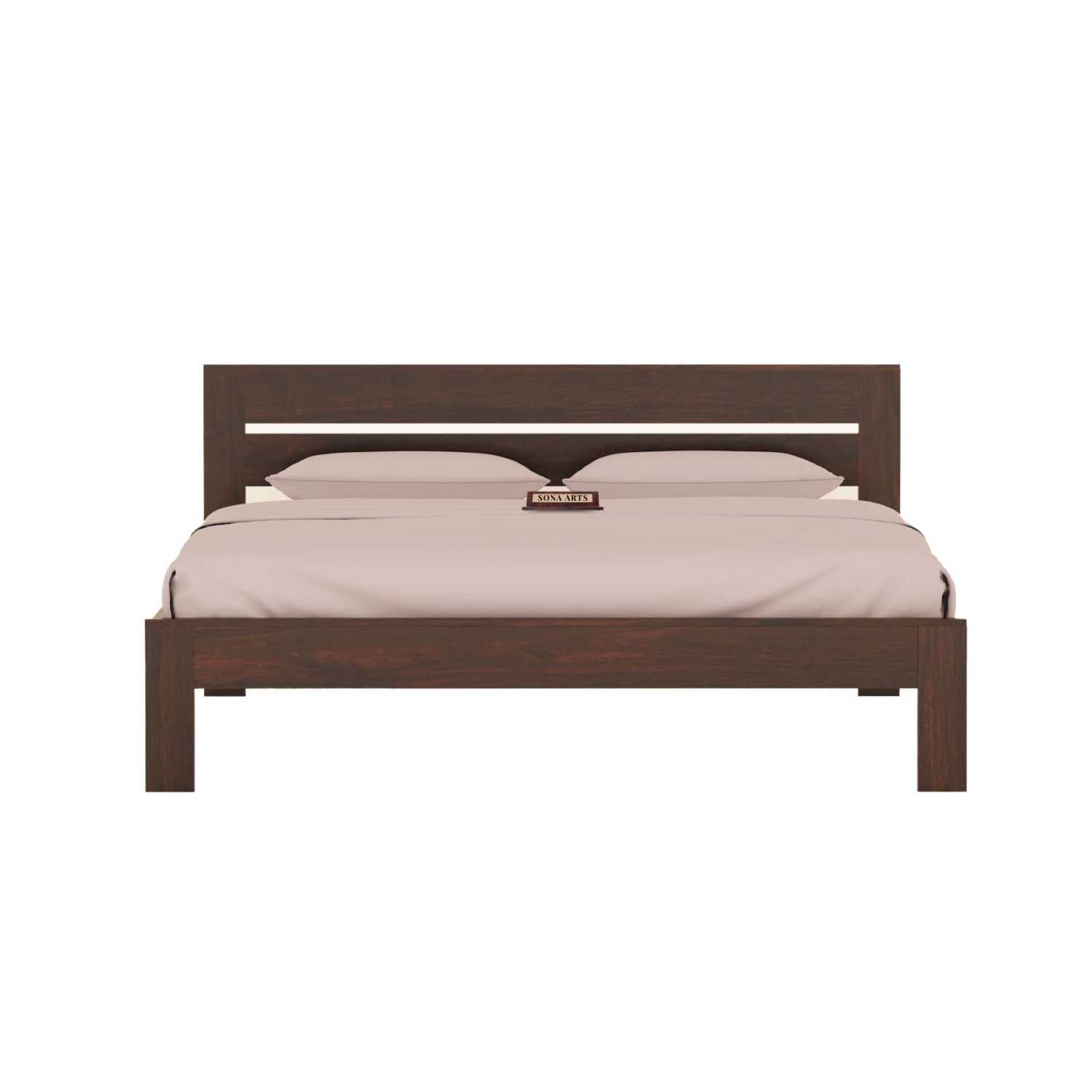 Eros Queen Size Bed Without Storage for Bedroom - Walnut Finish