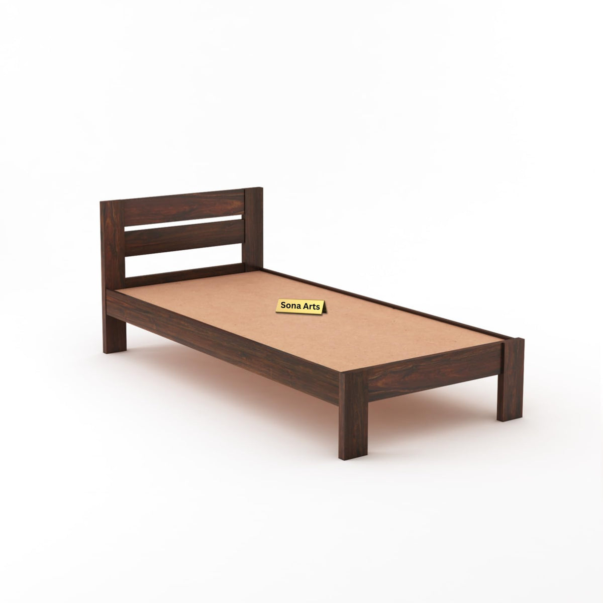 Eros Solid Sheesham Wood Single Size Bed without Storage in walnut finish - close-up of the walnut finish and wood grain