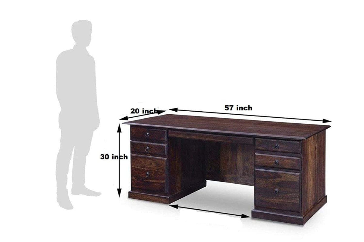 Computer Solid Sheesham Wood Study Table in walnut finish - work surface close-up