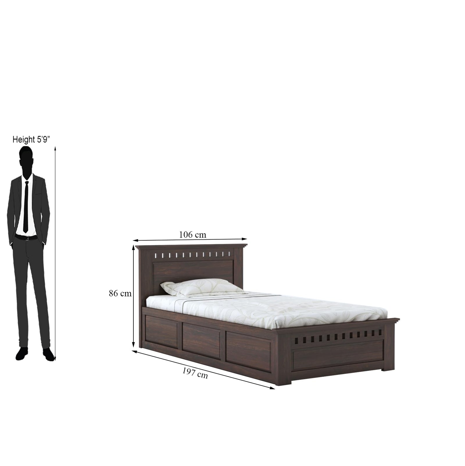Kuber Sheesham Wood Single Bed With Box Storage Finish - Walnut