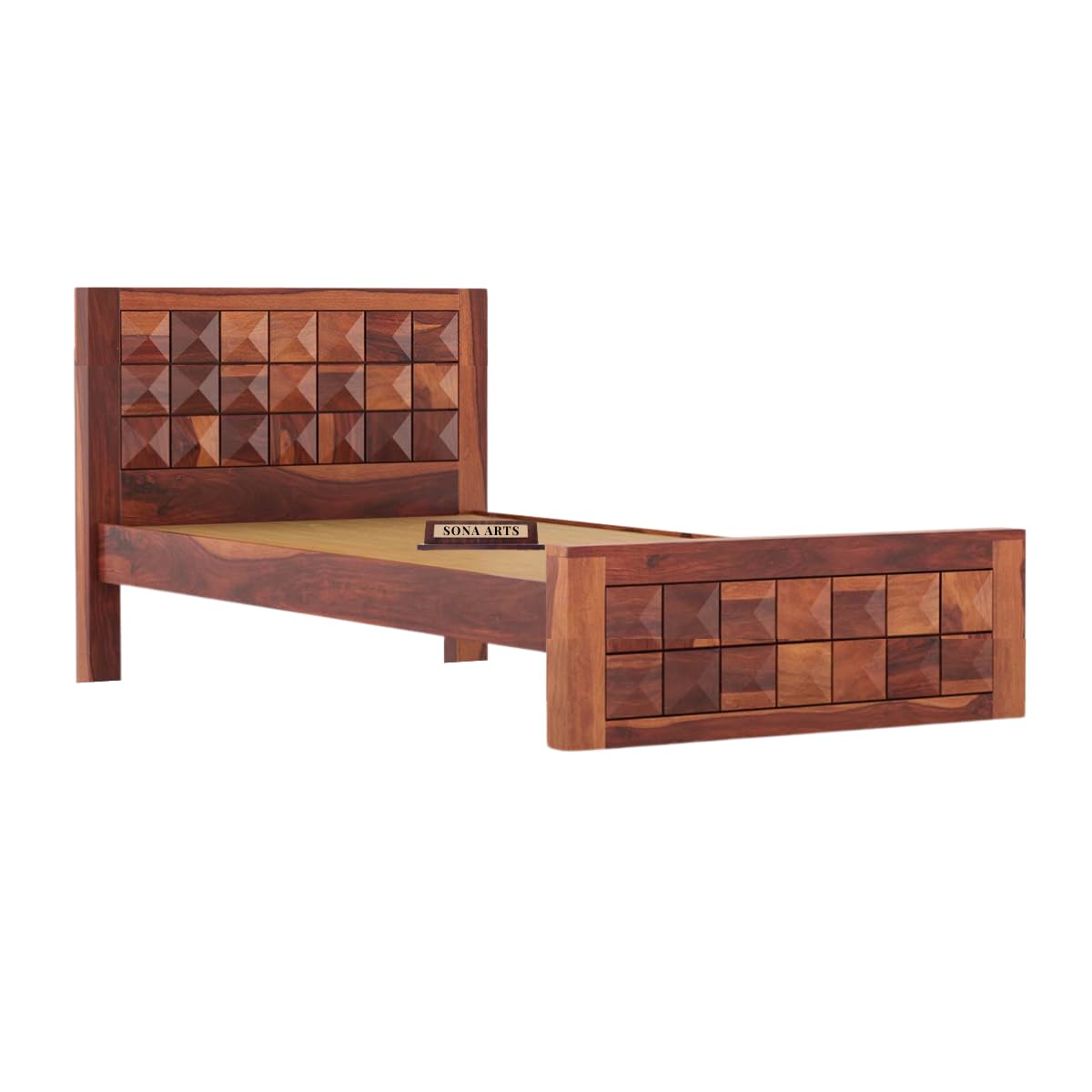 Diamond Sheesham Wood Single Bed Furniture for Bedroom Wooden Cot Single Size Palang - Natural Finish