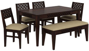 CNC Sheesham Wood 6 Seater Dining Table Set - Walnut Finish