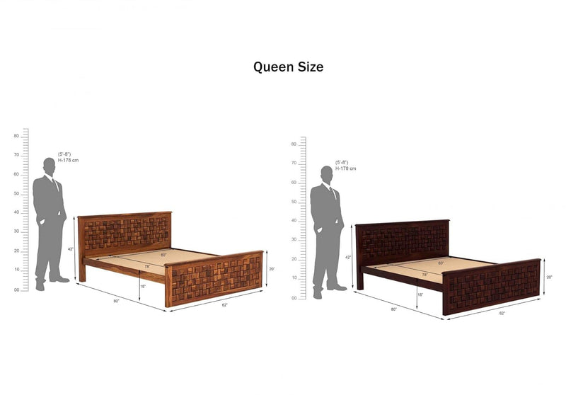Single Patti Solid Sheesham Wood King Size Bed without Storage - Natural Finish