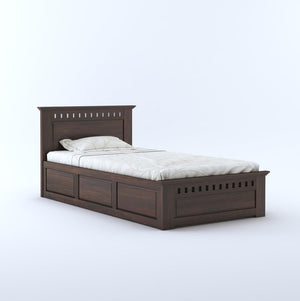 Kuber Sheesham Wood Single Bed With Box Storage Finish - Walnut