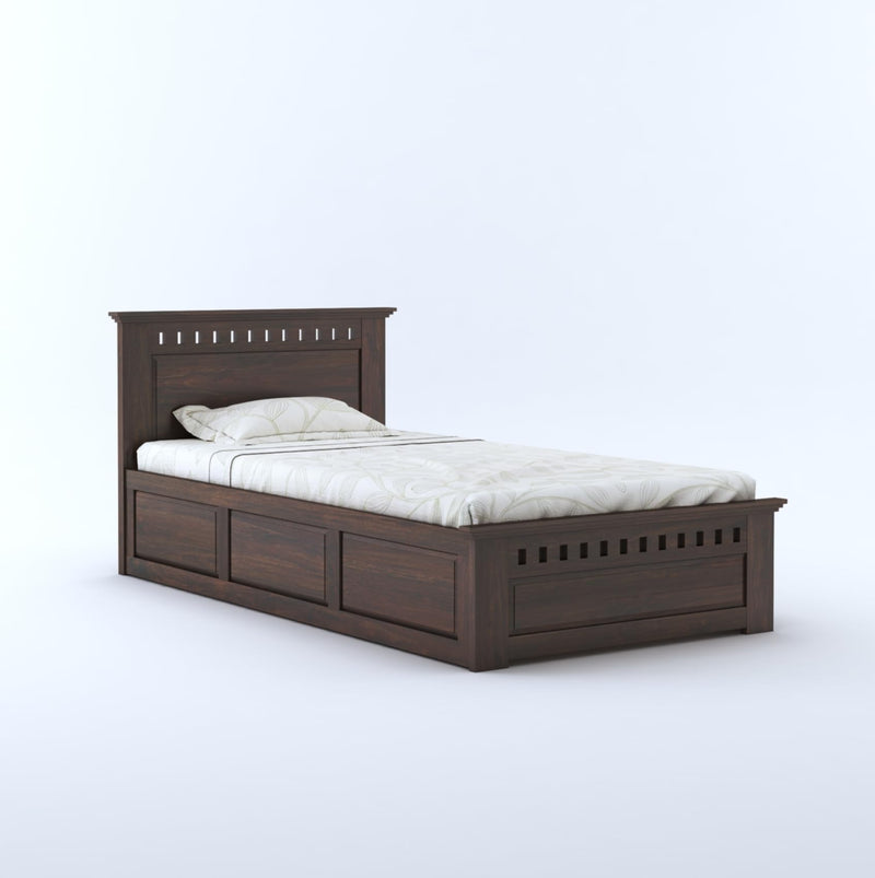 Kuber Sheesham Wood Single Bed With Box Storage Finish - Walnut
