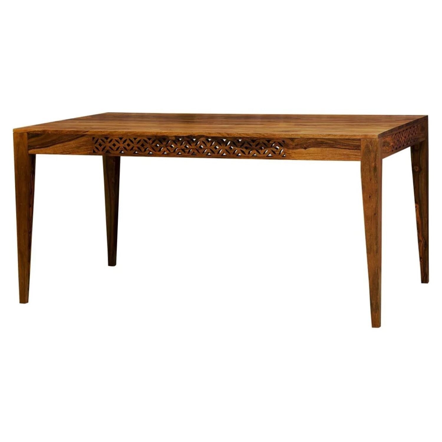 CNC Sheesham Wood 6 Seater Dining Table Set - Natural