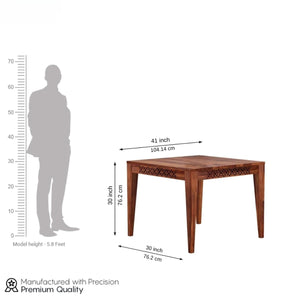 CNC Solid Sheesham Wooden Dining Table 4 Seater Finish - Honey