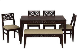 CNC Sheesham Wood 6 Seater Dining Table Set - Walnut Finish