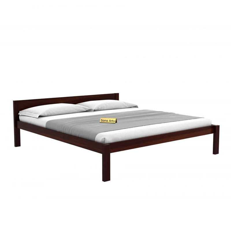 Single Patti Solid Sheesham Wood King Size Bed without Storage - Walnut Finish