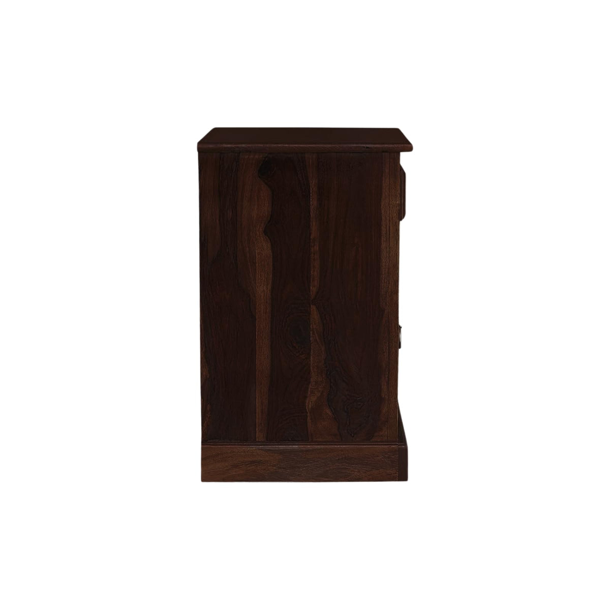 Niwar Solid Sheesham Wood Bedside Table in walnut finish - styled in a bedroom