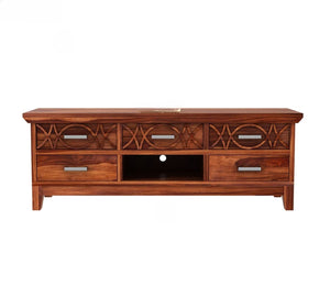 CNC Solid Sheesham Wood TV Unit for Living Room - Natural Finish | TVC-06