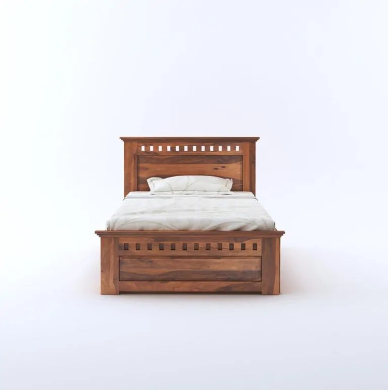 Kuber Sheesham Wood Single Bed With Box Storage Finish - Honey