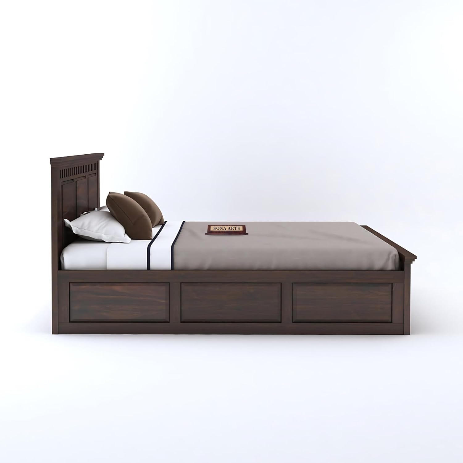 Kuber Solid Sheesham Wood King Size Bed with Box Storage - Walnut Finish