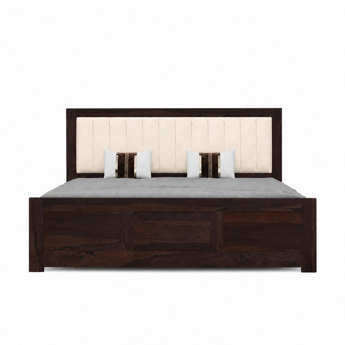 Veronica Solid Sheesham Wood King Size Bed with Box Storage in walnut finish - close-up of the walnut finish and wood grain