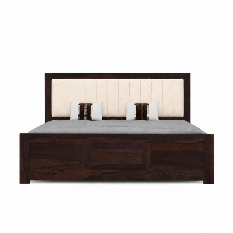 Veronica Solid Sheesham Wood Queen Size Bed with Box Storage & 2 Bedside Tables - Walnut Finish