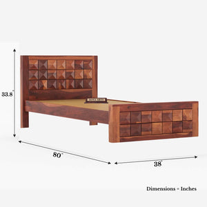 Diamond Sheesham Wood Single Bed Furniture for Bedroom Wooden Cot Single Size Palang - Natural Finish