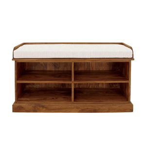 Sheesham Wooden Shoe Rack for Home with Storage and Cushion Seating Drawer | Multipurpose Cabinets for Living Room Home | Natural Wood Finish