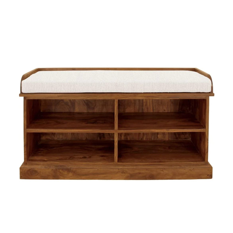 Sheesham Wooden Shoe Rack for Home with Storage and Cushion Seating Drawer | Multipurpose Cabinets for Living Room Home | Natural Wood Finish