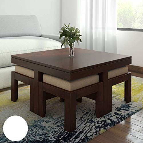 4 Stool Solid Sheesham Wood Coffee Table in walnut finish