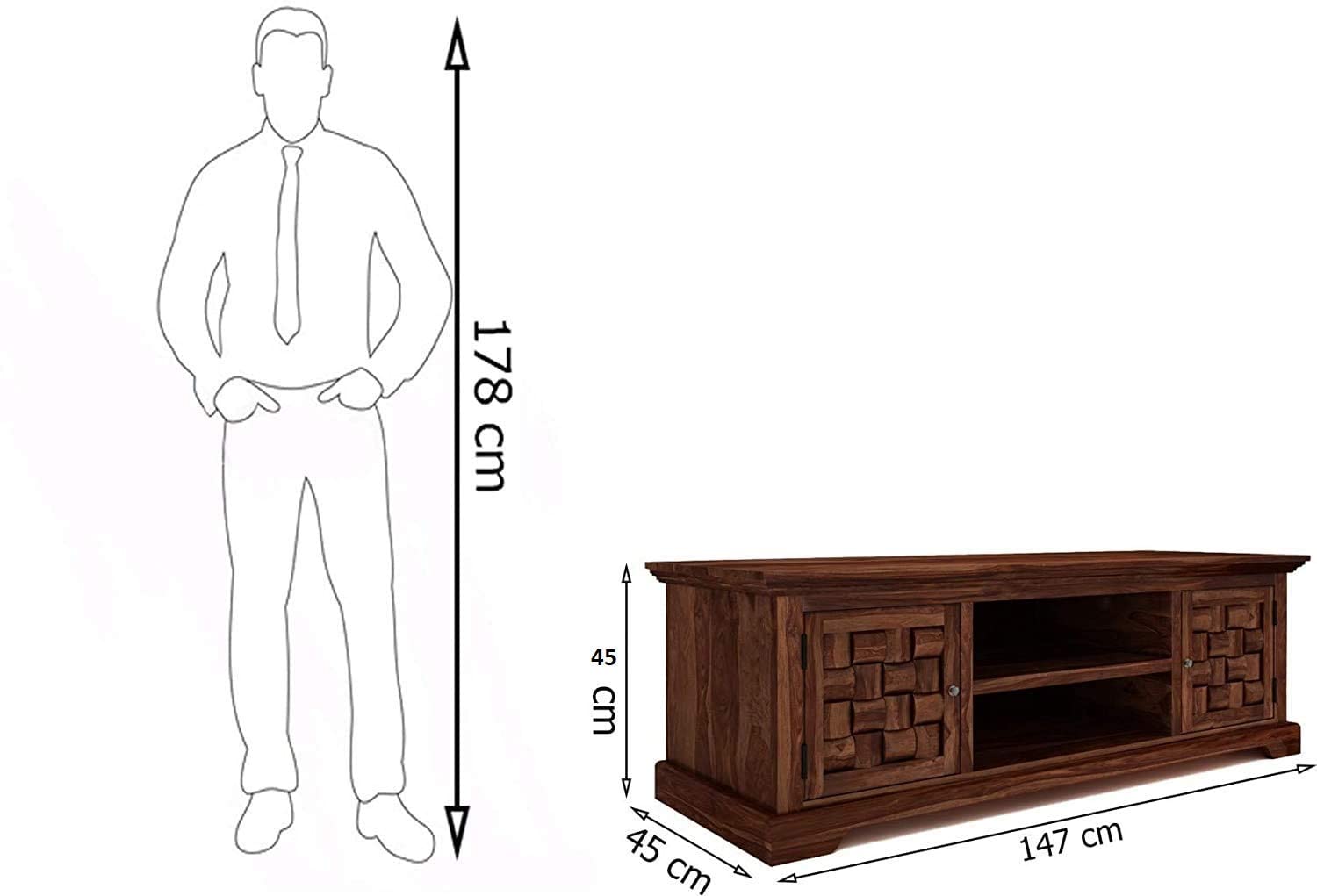 Niwar Solid Sheesham Wood TV Unit for Living Room - Natural Finish | TVC-03