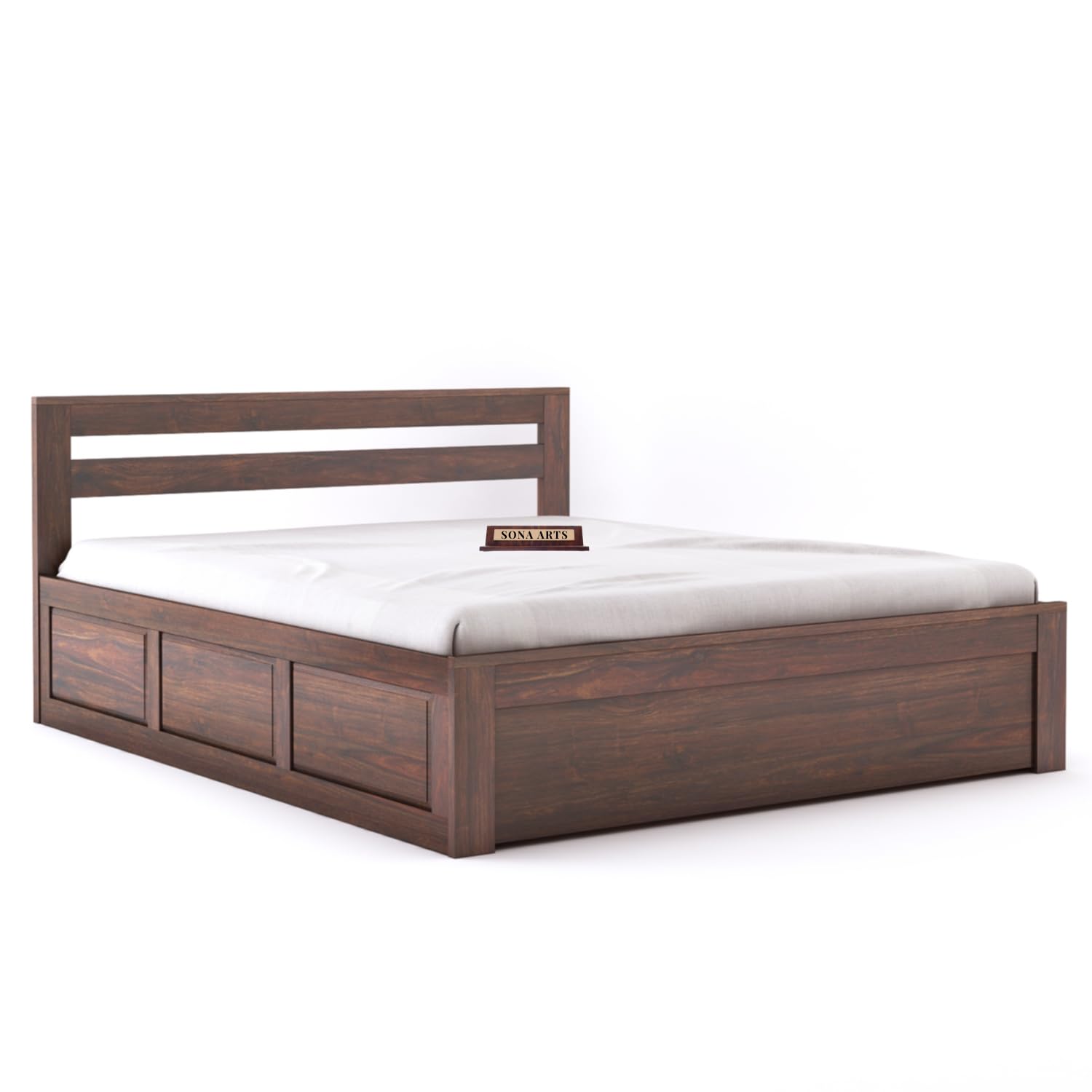 Eros Solid Sheesham Wood King Size Bed with Box Storage - Walnut Finish