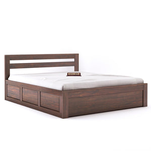 Eros Solid Sheesham Wood King Size Bed with Box Storage - Walnut Finish