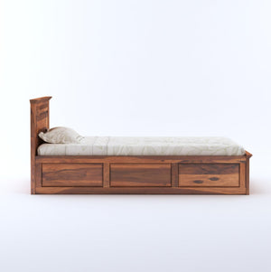 Sheesham Wood Single Bed Furniture With Box Storage for Bedroom Honey Teak Finish
