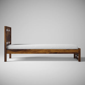 Pluto Sheesham Wood Single Bed Furniture for Bedroom Wood Cot Single Size Palang Walnut Finish