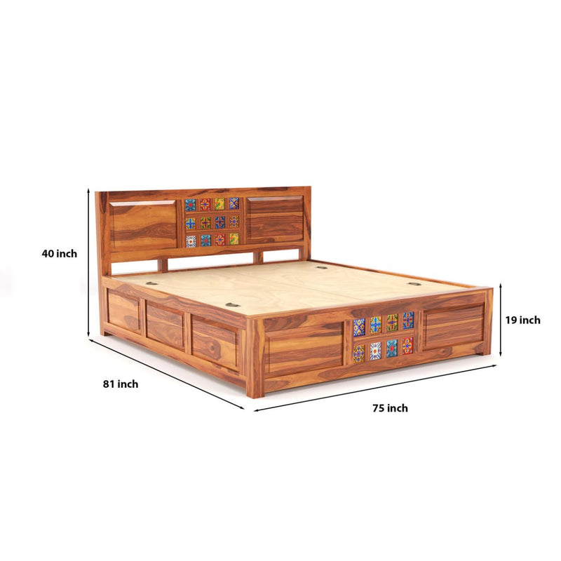 Taurus Solid Sheesham Wood King Size Bed with Box Storage & 2 Bedside Tables - Natural Finish