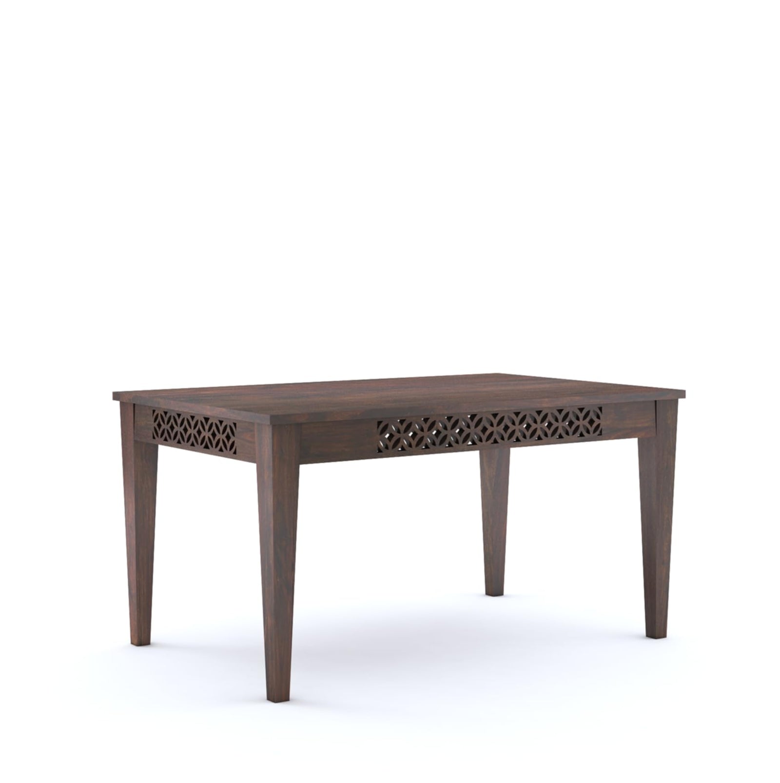 CNC Wooden Dining Table 6 Seater Dining Table Set with 4 Chairs & 1 Bench Walnut Finish