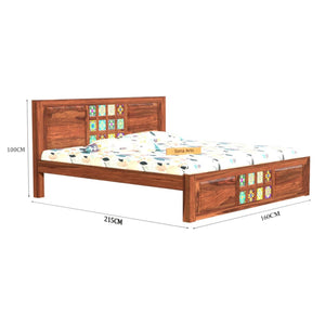 Taurus Solid Sheesham Wood Queen Size Bed without Storage & 2 Bedside Tables - Natural Finish