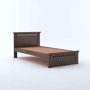 Kuber Solid Sheesham Wood Single Bed Furniture for Bedroom - Walnut Finish