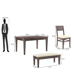 CNC Wooden Dining Table 6 Seater Dining Table Set with 4 Chairs & 1 Bench Walnut Finish