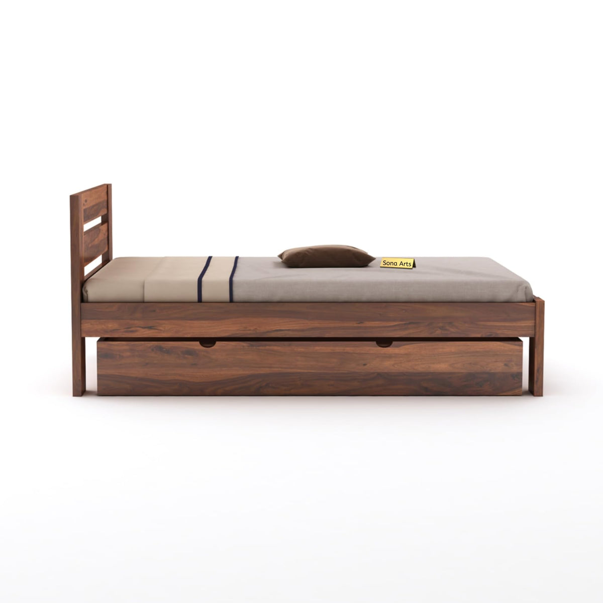 Eros Solid Sheesham Wood Single Size Trundle Bed in natural finish - alternate view