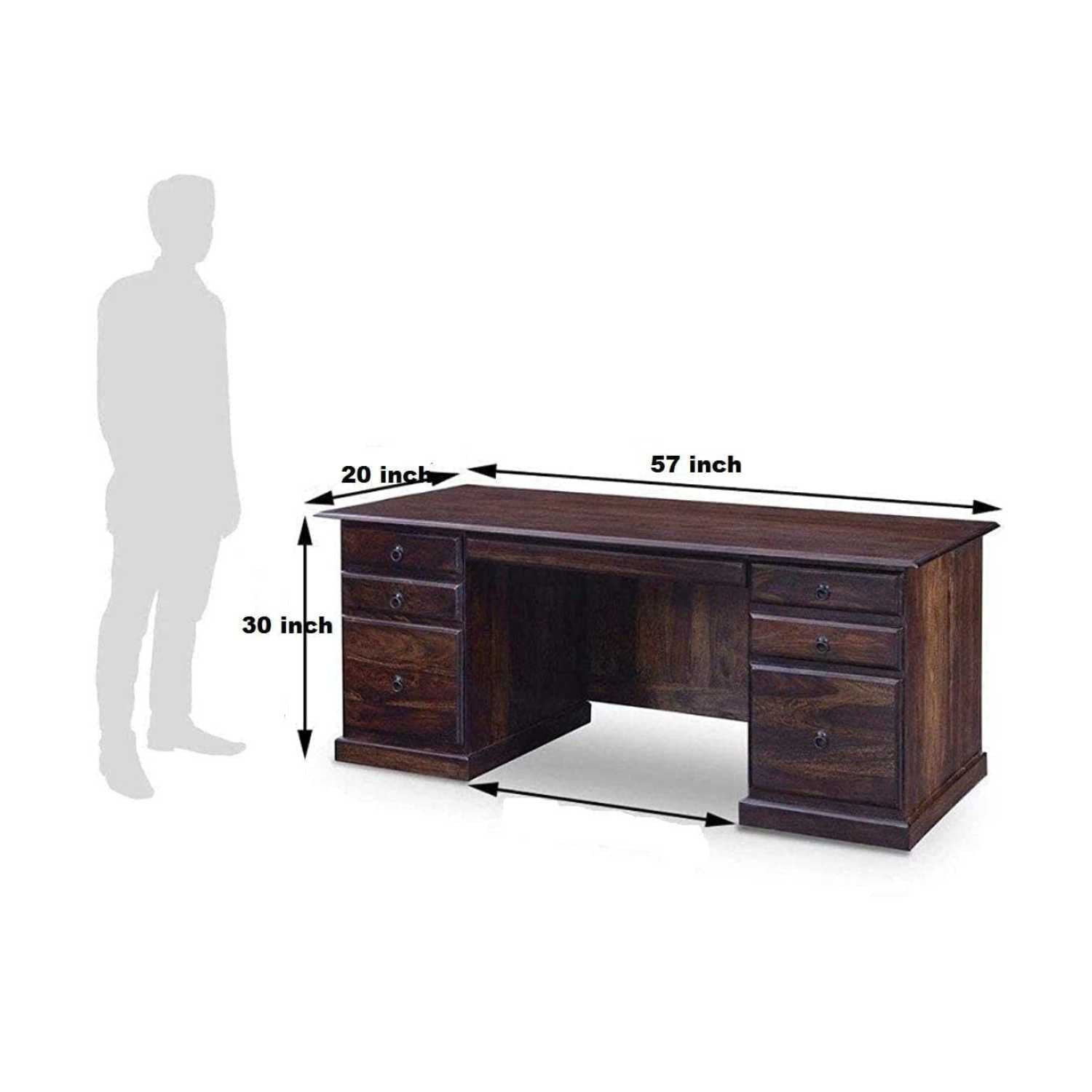 Solid Sheesham Wooden Office Table With 6 Drawer Walnut FInish