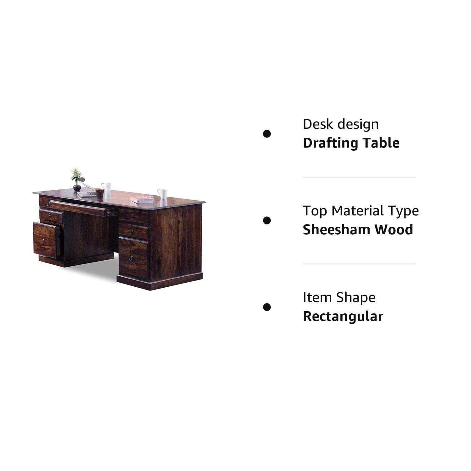 Solid Sheesham Wooden Office Table With 6 Drawer Walnut FInish